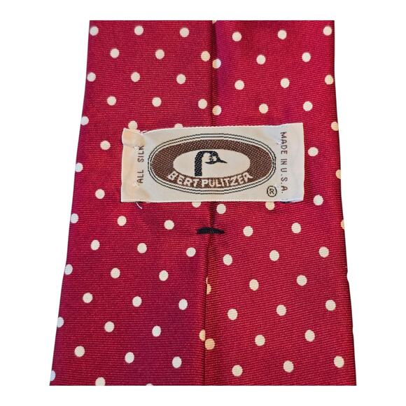 Vintage Bert Pulitzer Necktie Red White Polka Dot 100% Silk Classic Width USA - Picture 2 of 6